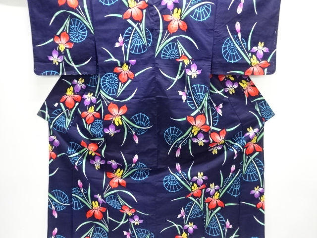 JAPANESE KIMONO / YUKATA / COTTON / UNUSED / IRIS & BANGASA UMBRELLA